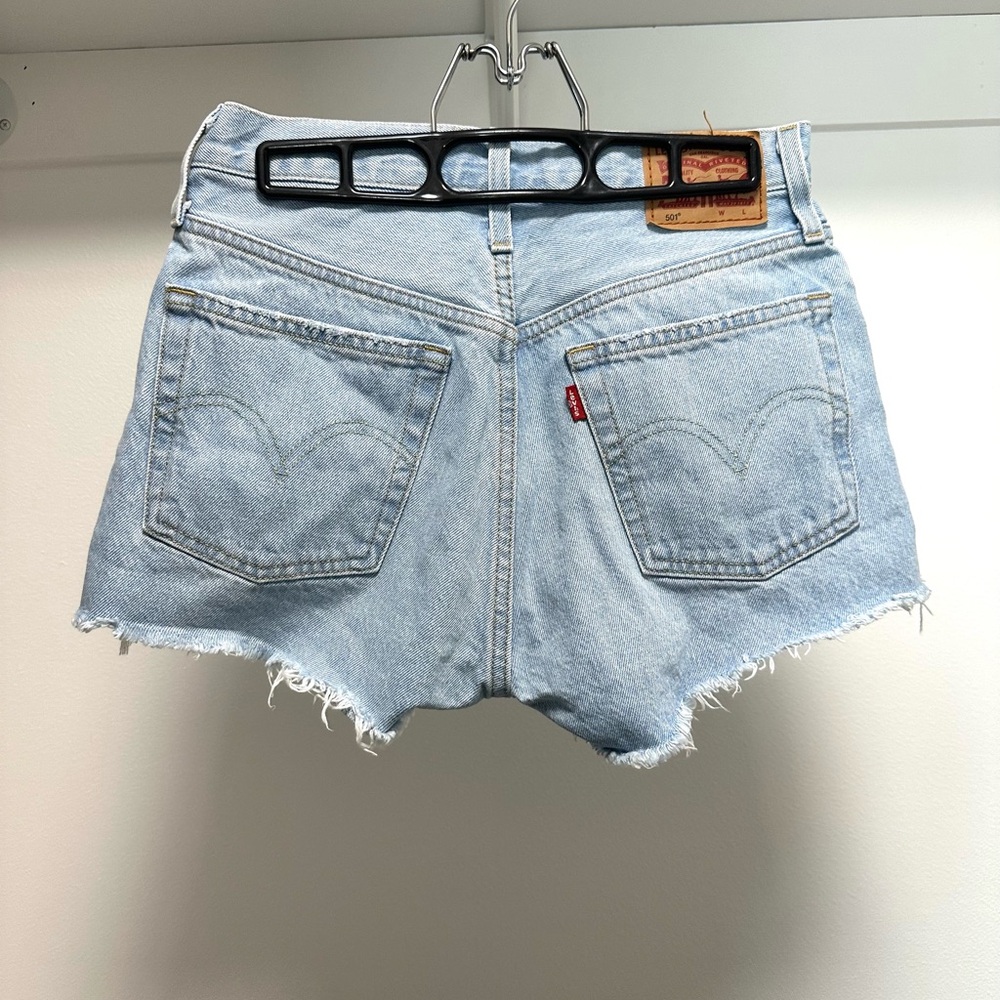 Distressed Light Blue Denim Shorts - Picture 2 of 4